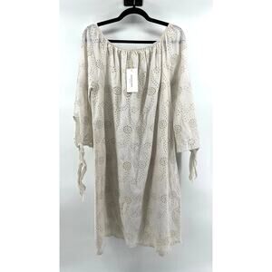 NWT Valentina Naldi Cotton Eyelet Dress Women's Size L Cream Boho Chic